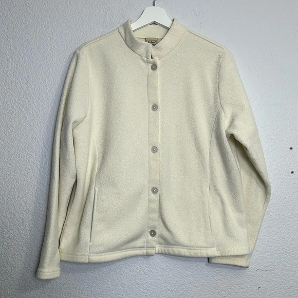 📌5/$25 LL Bean Women’s Size XL Reg Polartec Fleece Cream Button Down Long Sleeve - Picture 1 of 10